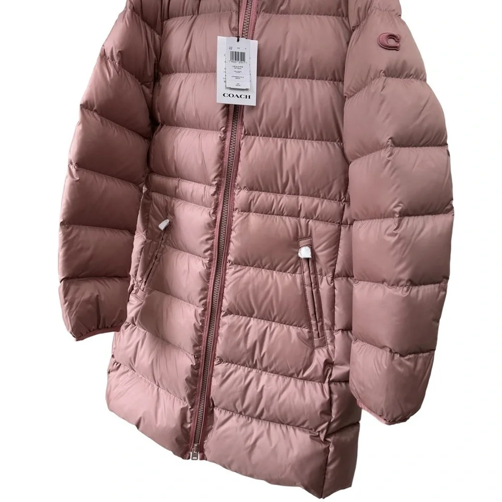 COACH Long Slim Puffer, Rose Pink, Winter Coat, Medium